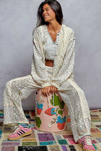 Cream Balloon sleeves lace floral knit hoodie POL jacket