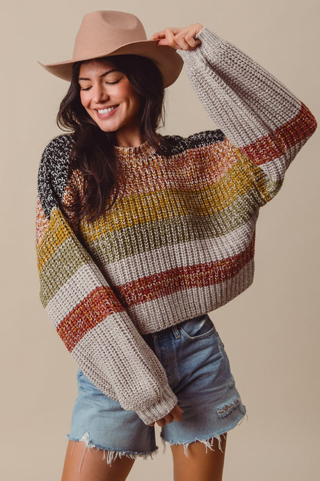 Black Taupe Combo Striped Multi Color Crop Sweater 10/7/25 1178