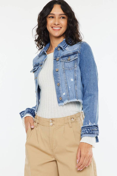 Medium Light Crop Fray Bottom Hem Kancan Jacket