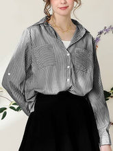 Black White Striped Button Down Long Sleeve Collared Shirts
