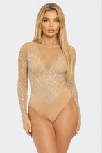 Nude Rhinestone Mesh Long Sleeve Bodysuit