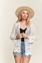 White Crochet Scalloped Hem Cardigan