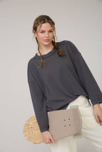 Charcoal Crew Neck Ribbed Long Sleeve Knit Top