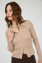 Mocha Snap Button Round Neck Knit Cardigan