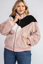 Dusty Rose Color Block Faux Fur Jacket 10/9/23 7176