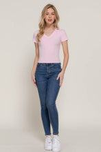 Pale Pink Short Sleeve V-neck Crop Top