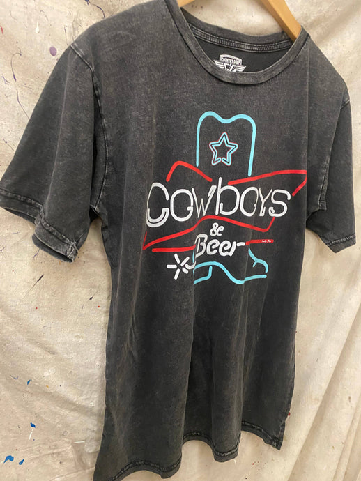 Black Cowboys & Beer Neon Boot Acid washed 90's Unisex T shirt