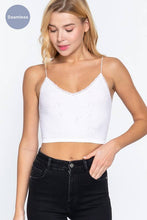 French Blue V-neck with Lace Trim Floral Jacquard Seamless Crop