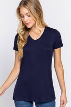 Burgundy Short Sleeve V-neck Top with Pocket