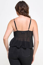 Black Plus Size Baby Doll Mesh Rhinestone Top