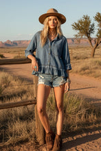 Denim Mineral Washed Tencel Ruffle Hem Shirt