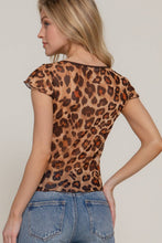 Taupe Vlay Cap Sleeve Leopard Printed Cabo Mesh Top