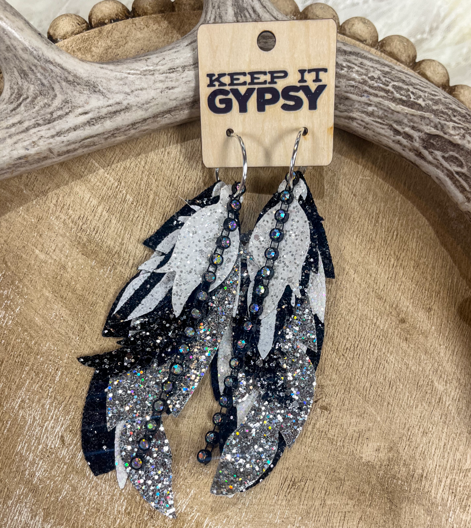 Black & Silver Feather Earrings