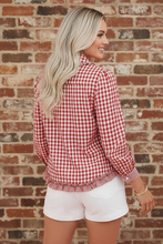 Red Gingham Long Sleeve Frilled Button Down Shirt