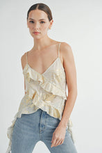 Gold Metallic Asymmetrical Ruffle Cami Top
