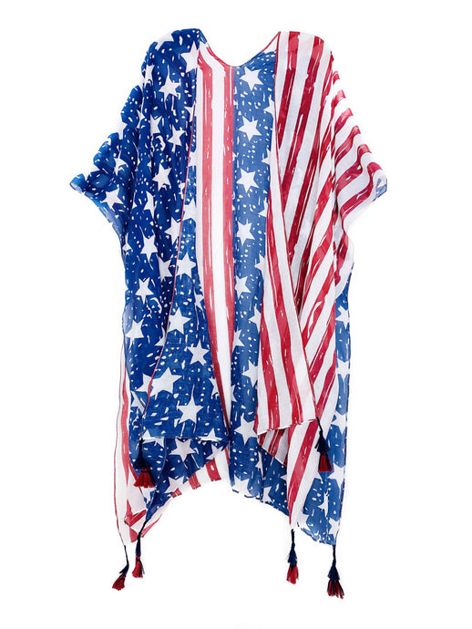Red-Blue Star & Stripe Kimono with Tassels