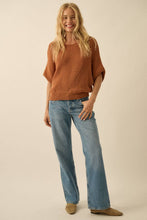 Espresso Short-Sleeve Pointelle Ribbed Knit Sweater