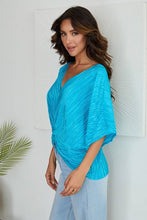 Turquoise Pleated Twist Front Draped V Neck Venti Blouse