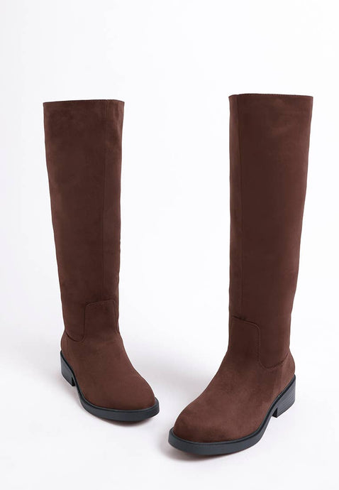 Brown Chiru Round Toe Microfiber Calf Boots