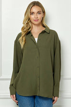 Khaki Oversized Boyfriend Light Weight Air flow Button Up Shirt