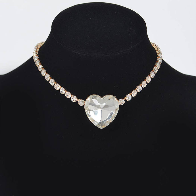 Gold Rhinestone Heart Shape Choker