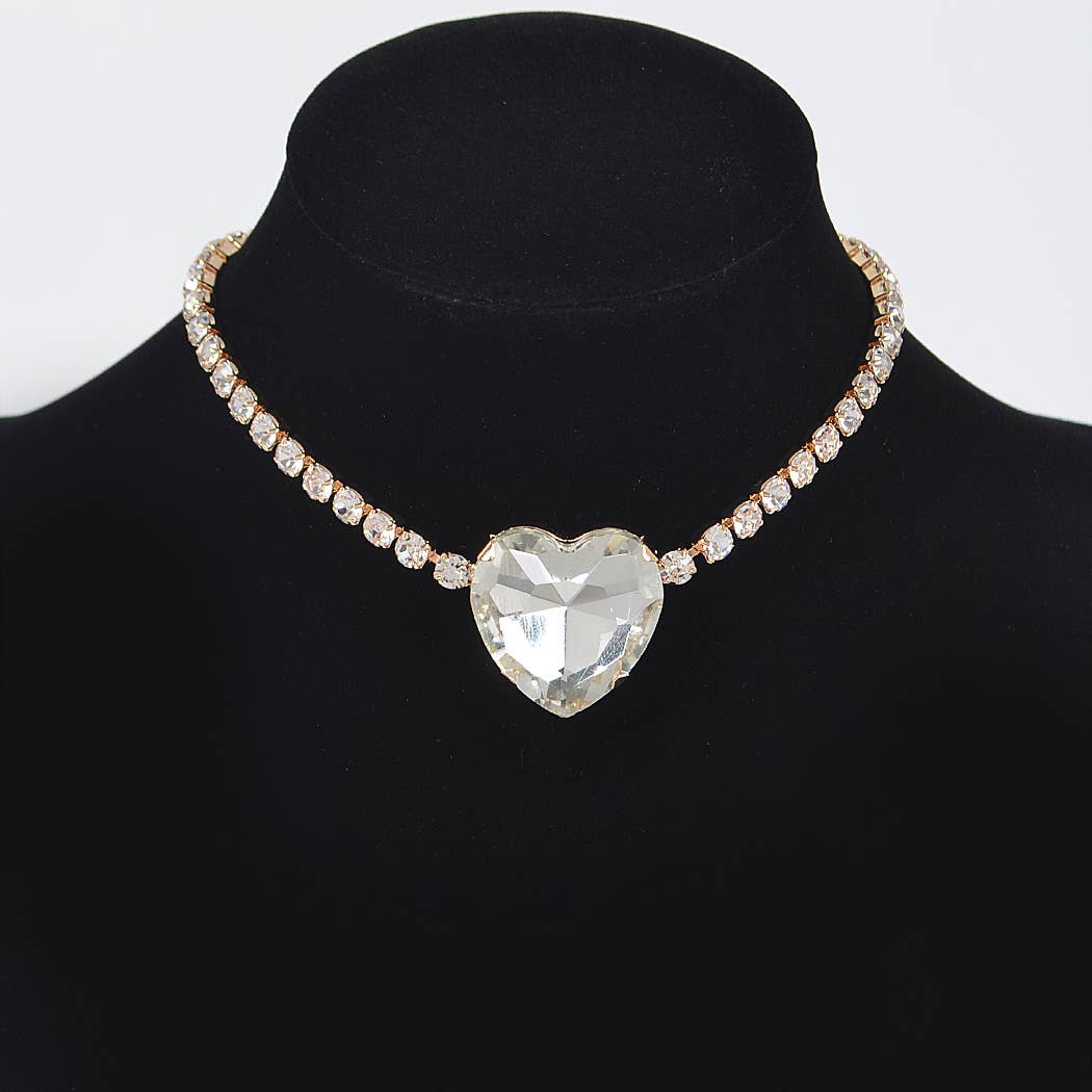 Gold Rhinestone Heart Shape Choker