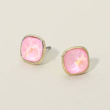 Clear Silver Cushion-cut Faceted Iridescent Stone Stud Earrings
