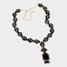 Jet Black Gold Emerald Cut Stone Cluster Pendant Pointed Teardrop Stone Necklace