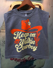 Faded Black Walk on Cowboy Midriff boxy Muscle crop top