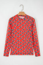 Red Game Day Football Sheer Mesh Long Sleeve Top
