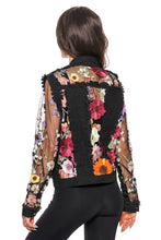 Black Denim Lace Jacket with Floral Embroidery