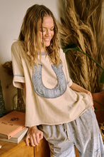 Blue Horseshoe Patchwork Relaxed Short Sleeve Top