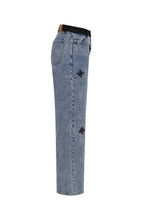 Medium Blue Black Therese Embellished Denim Pants With Black Waistband