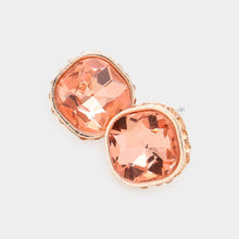 Graphite Rhinestone Trimmed Square Stone Evening Stud Earrings