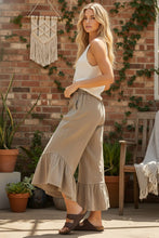 Taupe Tiered Ruffle Mineral-Washed Wide Leg Pants