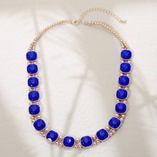 Brown Gold Square Faceted Stone Bezel Link Evening Necklace