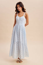 Blue Aura Button Down Eyelet Maxi Dress