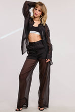 Black Straight Leg Sheer Organza Pants with Lined Shorts