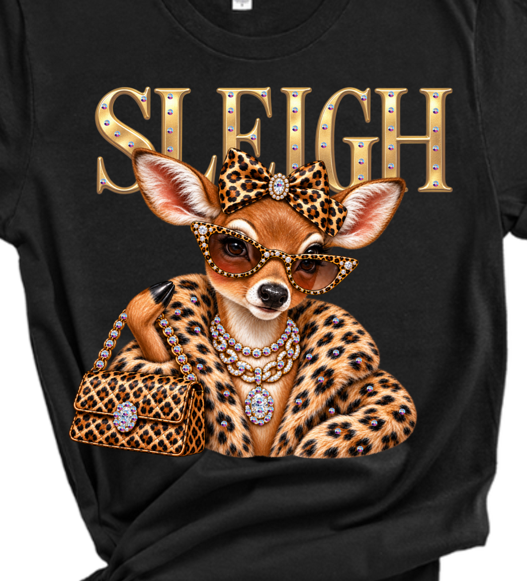 Black Sleigh Deer Glam Blingy Festive Rhinestone Graphic Sweatshirt