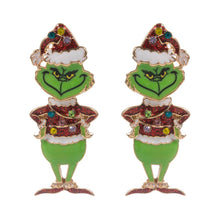 Pink Sparkly Holiday Grinch Green Monster Earrings