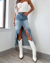 Blue High-Waisted Asymmetrical Frayed Denim Skirt