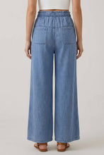 Dark Denim Pleats Buttoned Wide Leg Pants