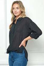 Black Oversize Sheer Button Down Top