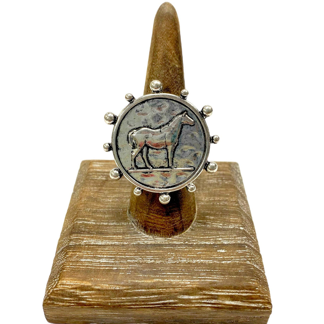 Adjustable Horse Coin Ring with Bubble Edge