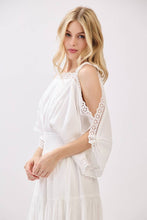 Ivory Solid Laced Cold Shoulder Tiered Maxi Dress