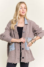 DISTRESSED RIBBED KNIT SWEATER CARDIGAN - CESW4149: MOCHA(BEIGE) / ONESIZE(6)