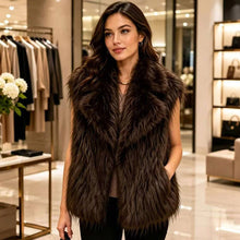 Brown Shaggy Plush Faux Fur Open Front Front Collar Winter Vest