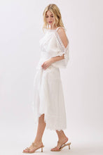 Ivory Solid Laced Cold Shoulder Tiered Maxi Dress