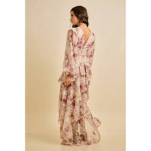 Beige Combo Spring Floral Chiffon Tiered High-Low Maxi Dress
