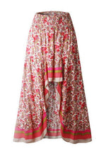 Red Floral Printed Ruffle Maxi Skirts